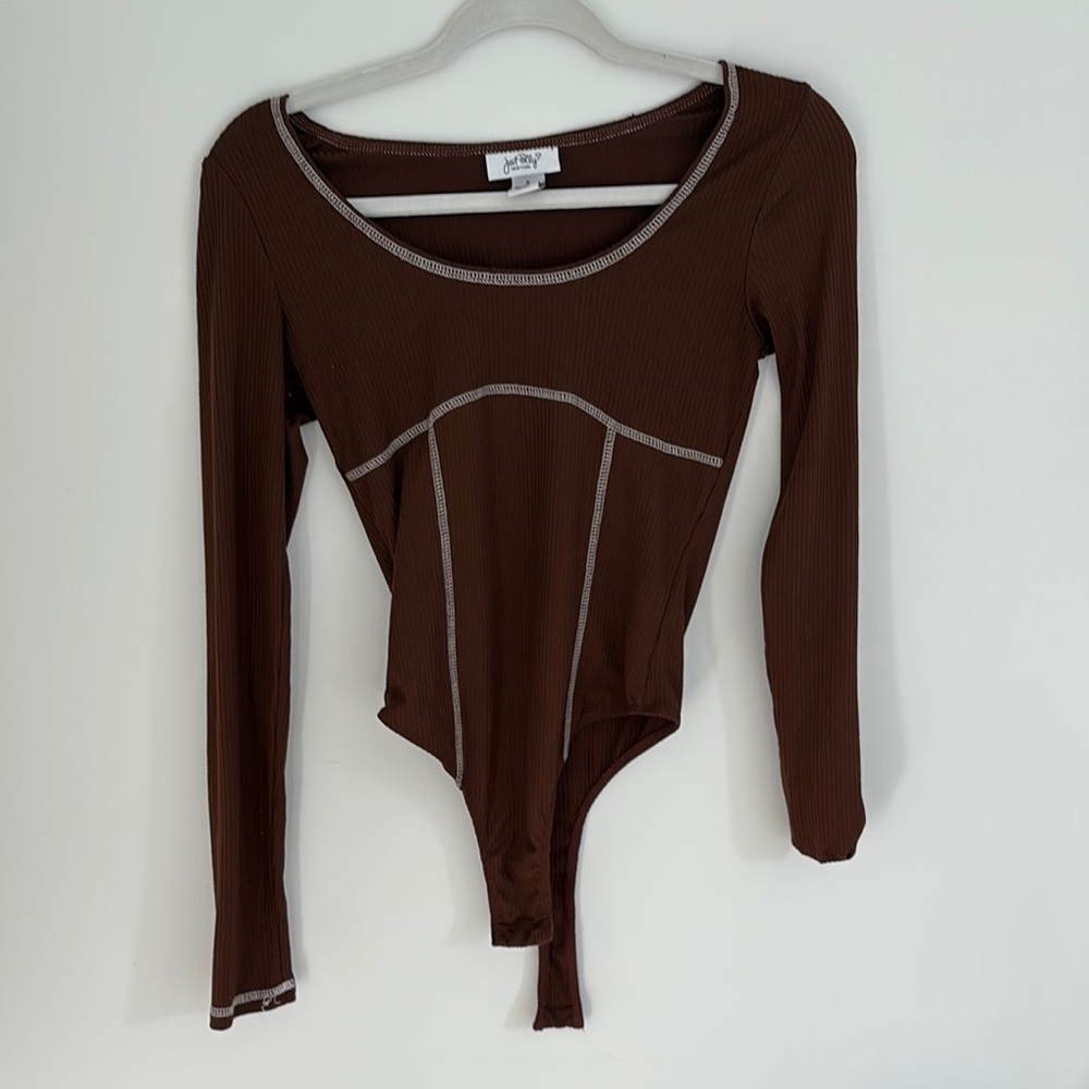 Brown Asymmetrical Tie Front Bodysuit